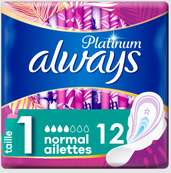 Always Platinum Serviettes hygiéniques Normal plus - Lot de 2 paquets.